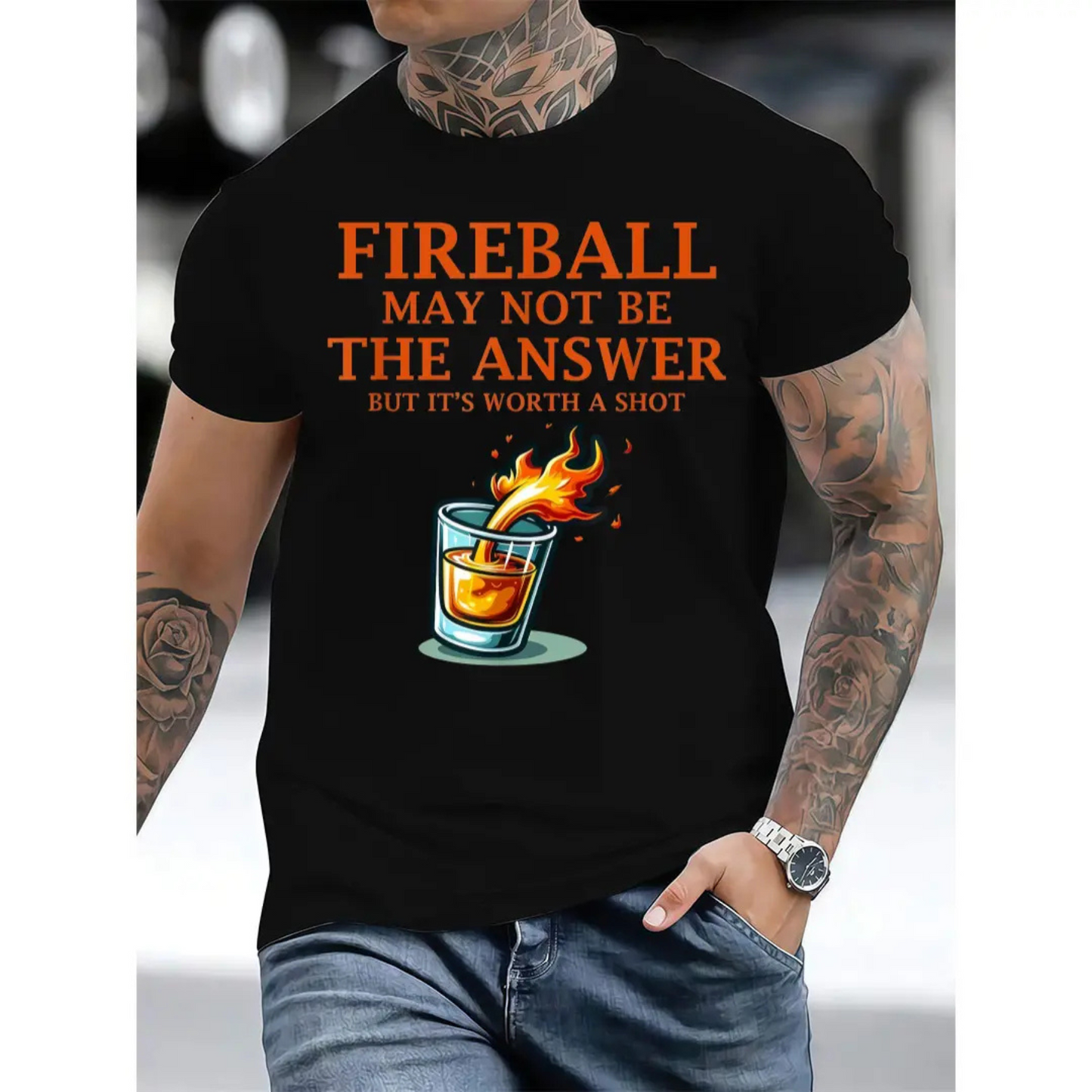 "Fireball Whiskey" Graphic T-shirt - Slim Fit Casual Wear for Men
