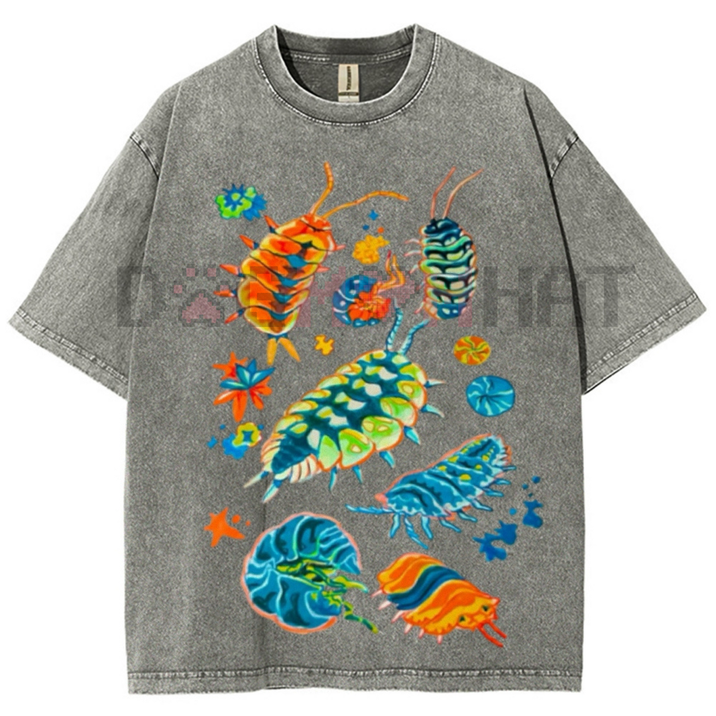 Colorful Insects Vintage Washed Shirt – Unisex Graphic Tee, Full Color, Streetwear Fashion