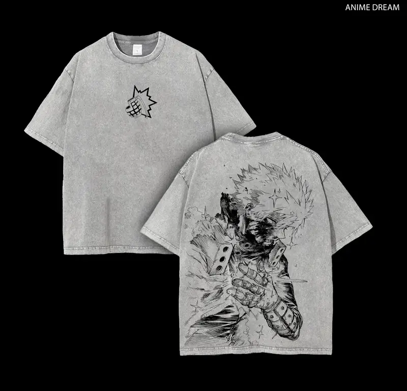 Katsuki Bakugo Vintage T-Shirt – My Hero Academia Oversized Anime Graphic Tee for Fans