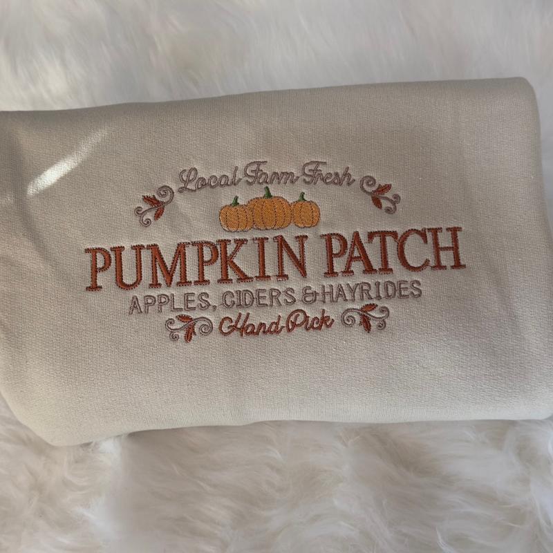 Pumpkin Patch Embroidered Sweatshirt – Cozy Fall Pullover for Women & Men, Autumn Farm Style