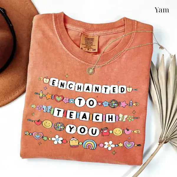 Comfort Colors Teacher Shirt, Enchanted to Teach Friendship Bracelet Tee, Cute Back to School Gift, Teacher Appreciation Graphic Top for Women