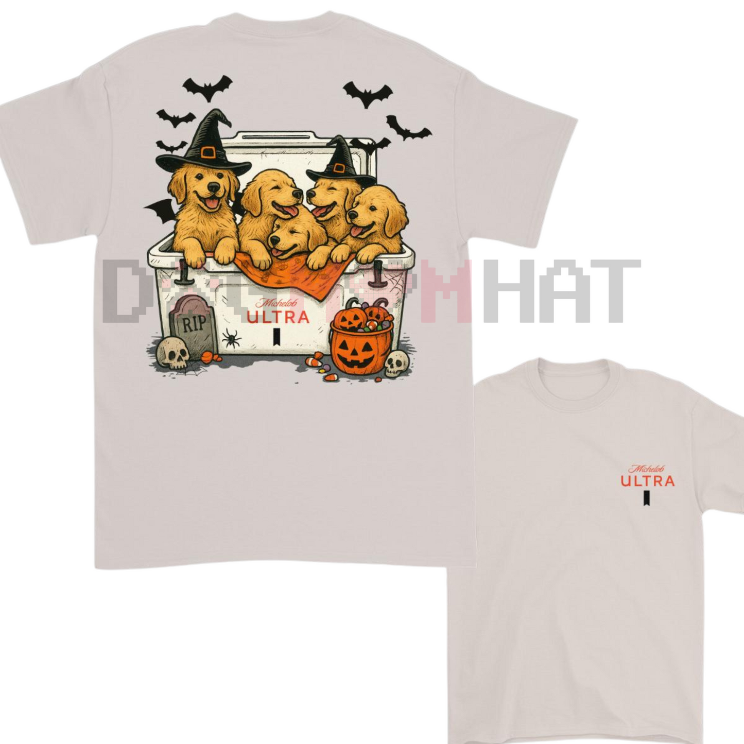 Dogs & Beer Halloween T-Shirt – Golden Retriever Funny Dog Tee, Cute & Trendy Shirt for Men & Women