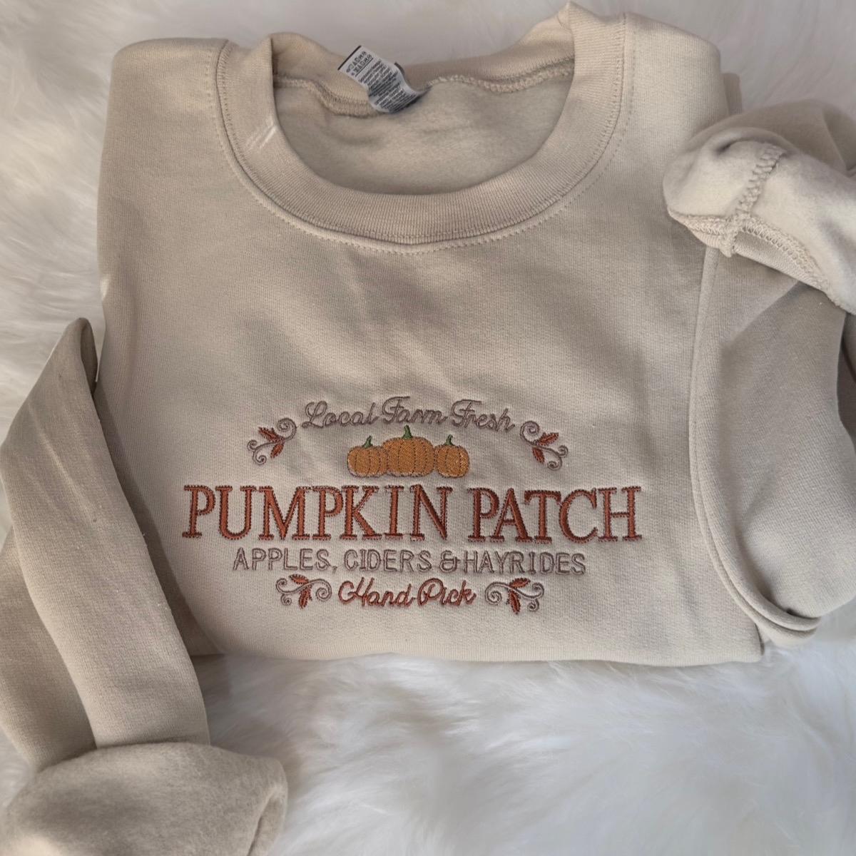 Pumpkin Patch Embroidered Sweatshirt – Cozy Fall Pullover for Women & Men, Autumn Farm Style