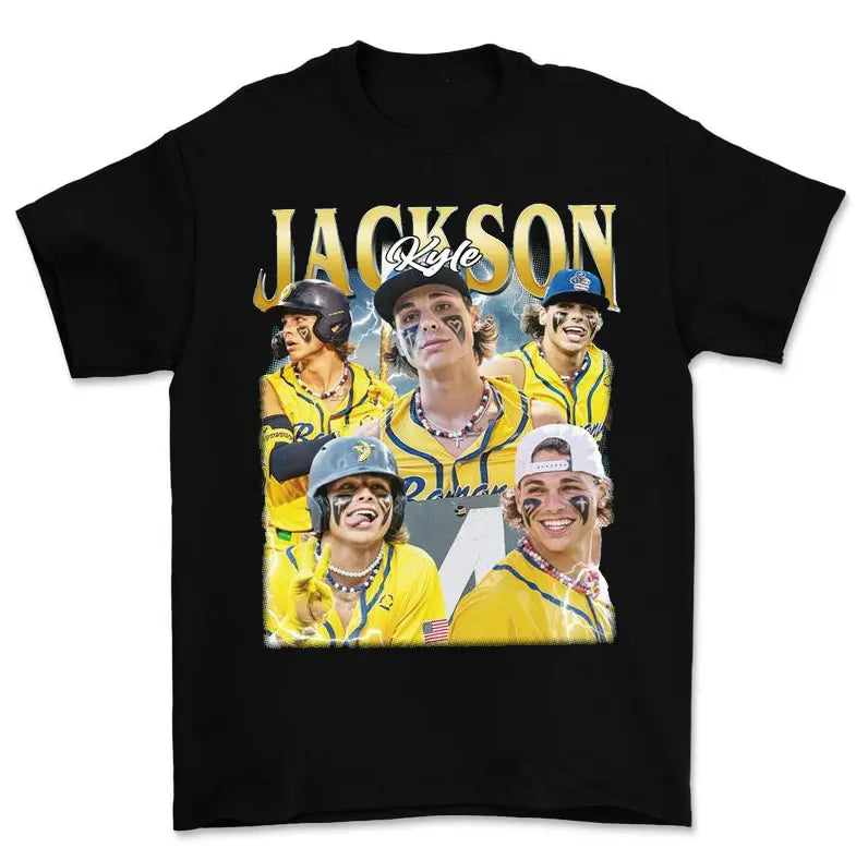 Baseball Star Collage T-Shirt – Retro Sports Graphic Tee with Funny Yellow Player Design - Dogmomhat
