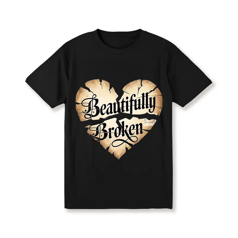Beautifully Broken" Vintage Graphic Tee – Minimalist Urban Streetwear, Stylish & Funny Couples T-Shirt - Dogmomhat