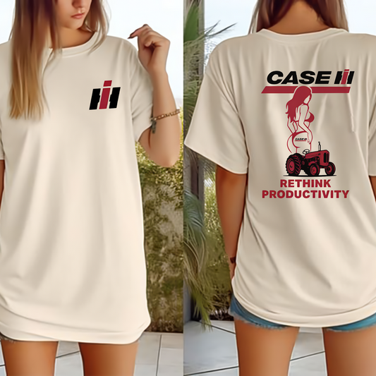 Case IH "Rethink Productivity" T-Shirt - Retro Tractor & Girl Silhouette Tee - Dogmomhat