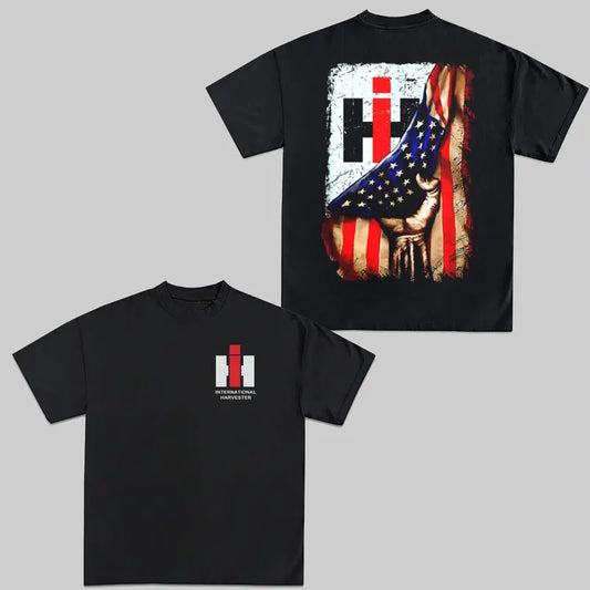 Case IH US Flag T-Shirt - 2-Sided International Harvester Farm Equipment Tee - DOgmomhat