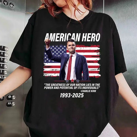 Charlie Kirk American Hero T-Shirt – Unisex Patriotic Apparel, Conservative Fan Tee - DOGMOMHAT