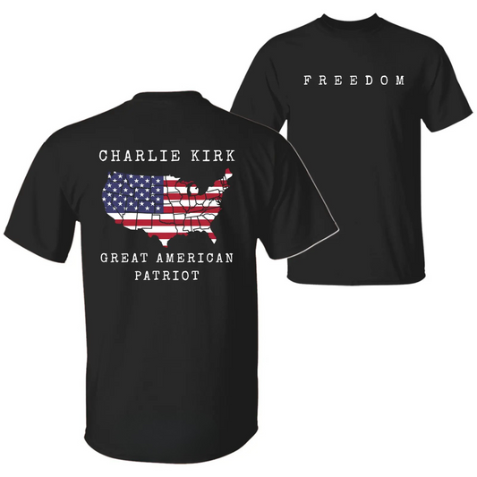Charlie Kirk Freedom & Patriotism Graphic T-Shirt – 2-Sided Design - Dogmomhat