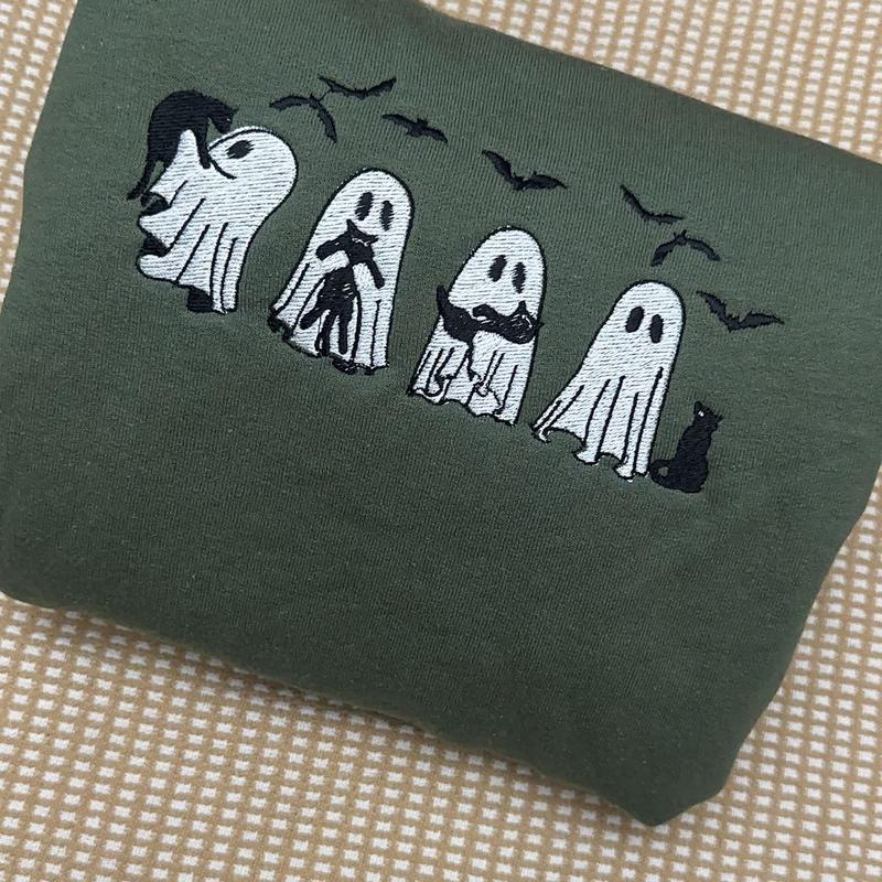 Cute Ghosts & Black Cats Embroidered Sweatshirt – Spooky Season Halloween Crewneck for Cat Lovers - Dogmomhat