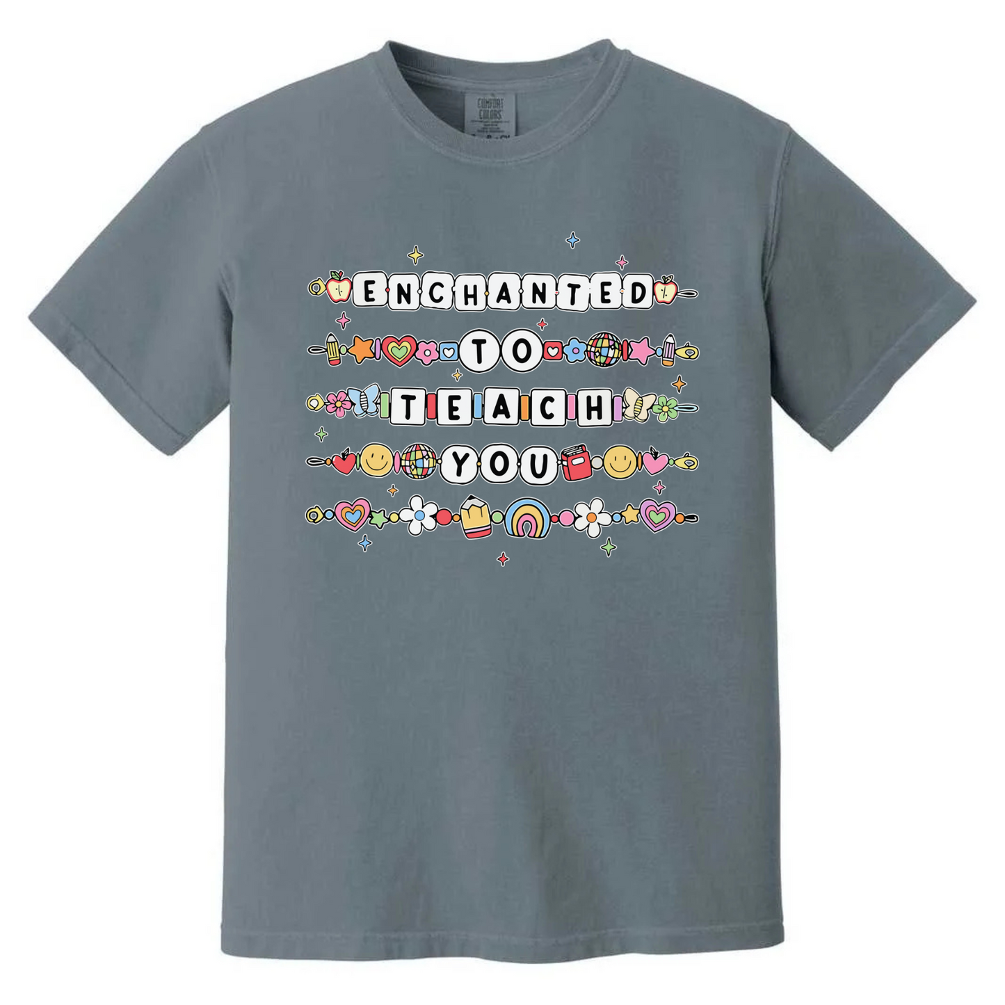 "Enchanted to Teach" Teacher Comfort Colors® Shirt – Friendship Bracelet Tee - Dogmomhat