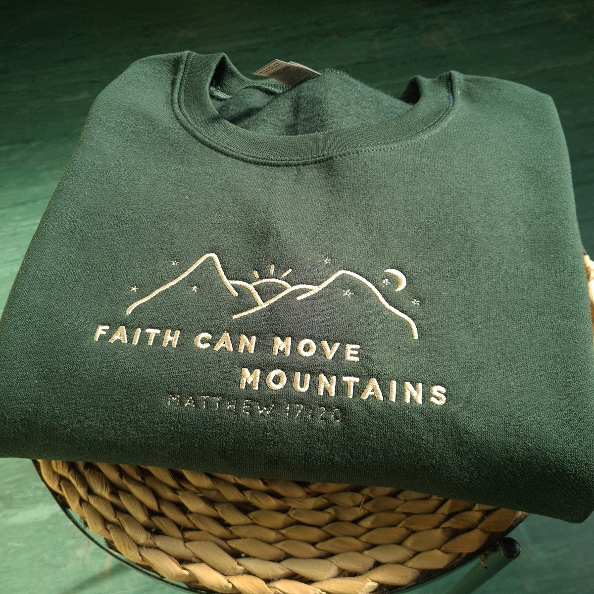 Faith Can Move Mountains Embroidered Sweatshirt, Christian Embroidered Hoodie, Christian Gift, Bible Verse Sweater, Gift for Her