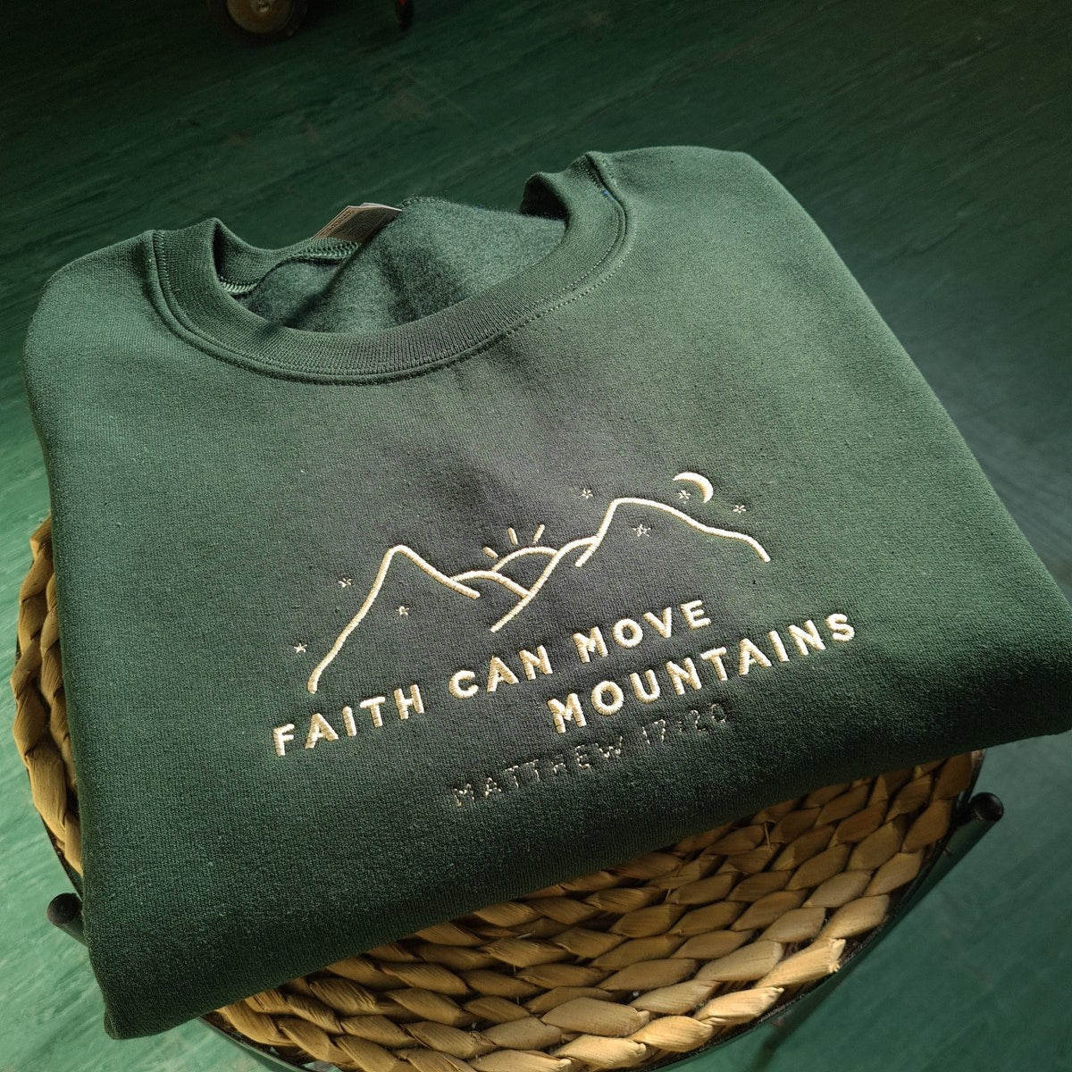 Faith Can Move Mountains Embroidered Sweatshirt, Christian Embroidered Hoodie, Christian Gift, Bible Verse Sweater, Gift for Her