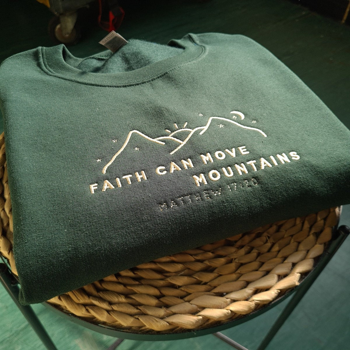 Faith Can Move Mountains Embroidered Sweatshirt, Christian Embroidered Hoodie, Christian Gift, Bible Verse Sweater, Gift for Her