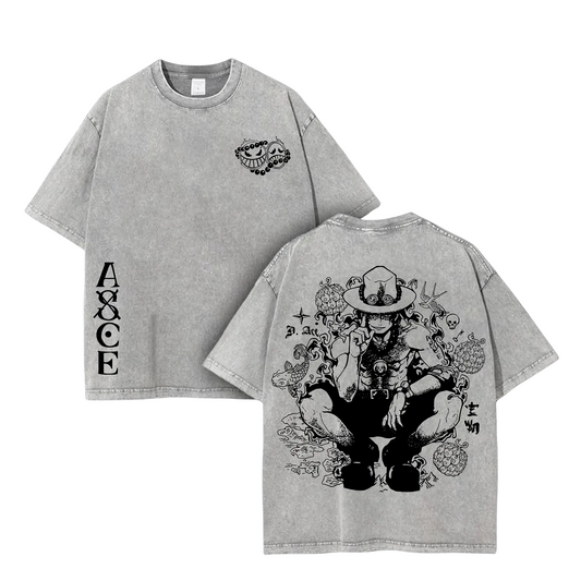 Fire Pirate Vintage T-Shirt – Anime-Inspired Oversized Tee with Double-Sided Print, Lightweight Acid-Washed Graphic for Fans of Classic Adventure Series - Dogmomhat