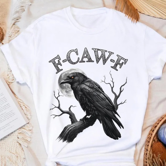 Funny "F-CAW-F" Crow T-Shirt – Black Bird Moon, Gothic Adult Humor, Vintage Streetwear, Women's Graphic Tee - dOGMOMHAT