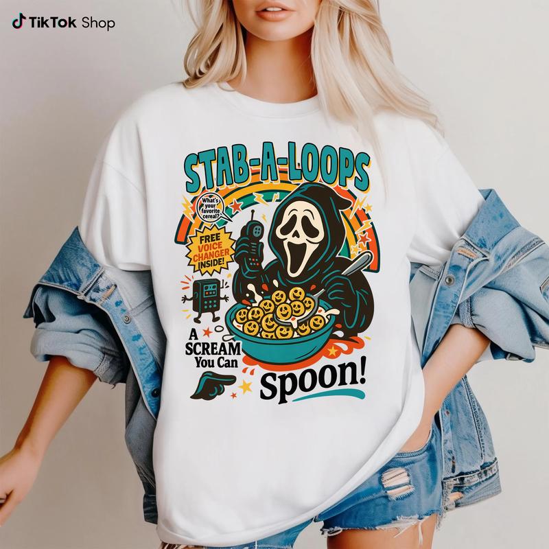 Funny Halloween Graphic T-Shirt – Retro Horror Cereal Tee, Spooky Movie Character Shirt -dogmomhat