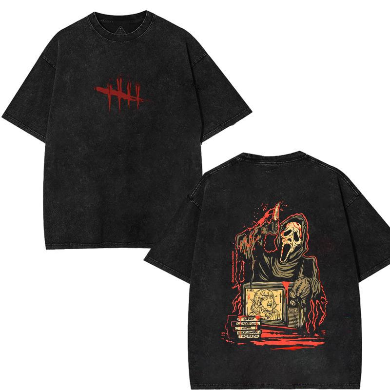 Ghost Face Dead by Daylight Horror Tee – Vintage Washed Gaming Shirt - Dogmomhat