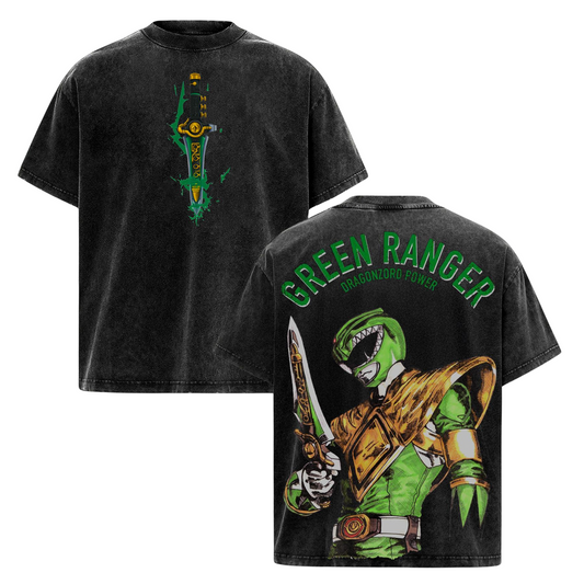 Green Ranger Power Rangers Oversized T-Shirt - Lightweight Acid Washed Tee -   Dogmomhat