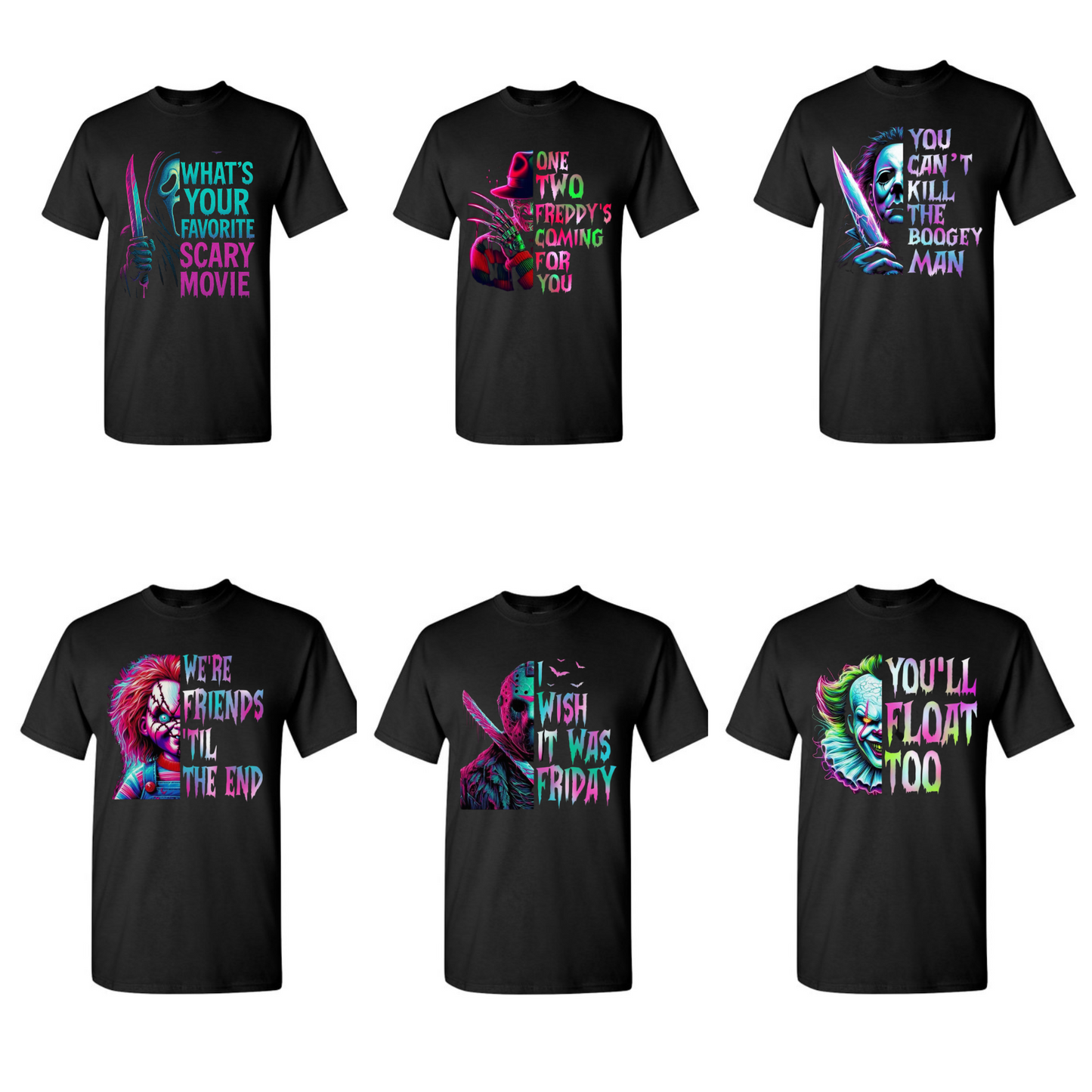Horror Characters Halloween T-Shirt - Scary Movie Icons & Villains Tee - Dogmomhat