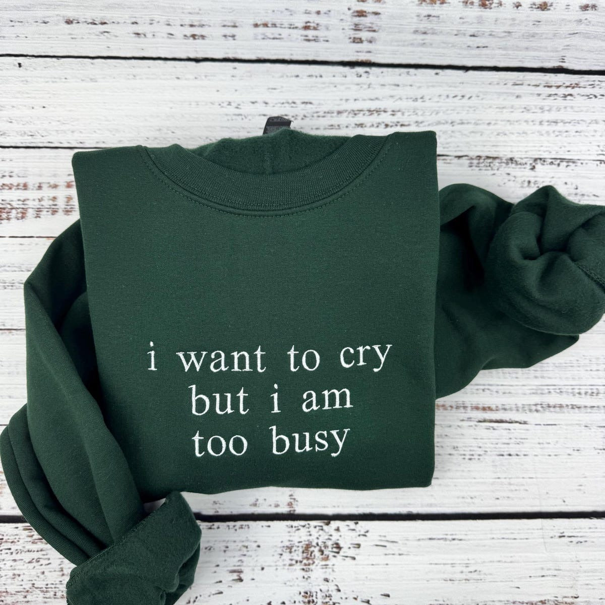 I Want to Cry but I am too Busy Sweatshirt - Funny Quote Embroidered Hoodie, Gift for Her and Him