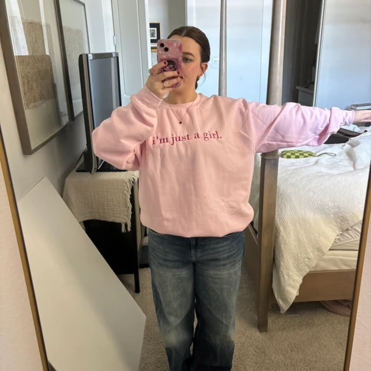 I'm Literally Just A Girl Embroidered Sweatshirt, Funny Gifts, Girly Hoodie, Gift For Girlfriend, Meme Crewneck, Gifts For Sister
