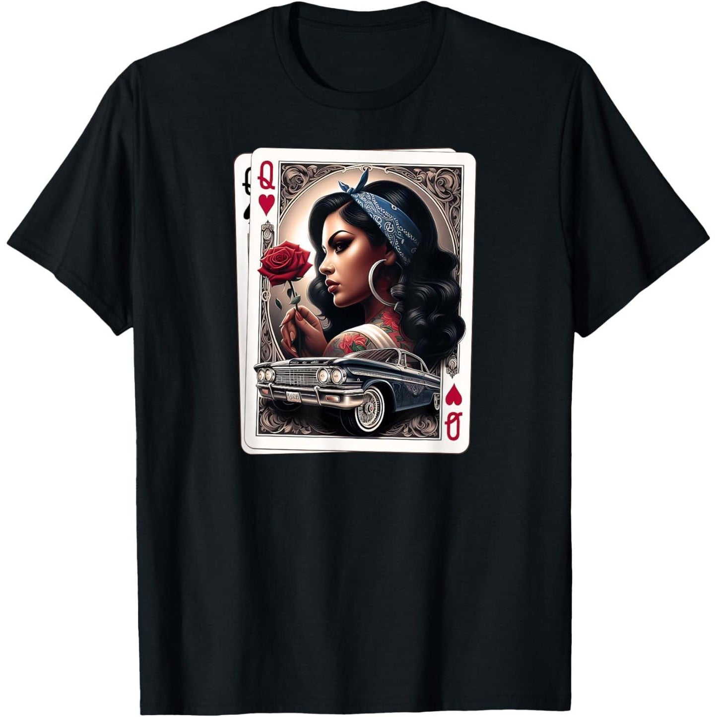 Lowrider Chicano Art T-Shirt – Retro Chicana Style Cotton Tee, Classic Car Graphic Shirt for Men & Women - Dogmomhat