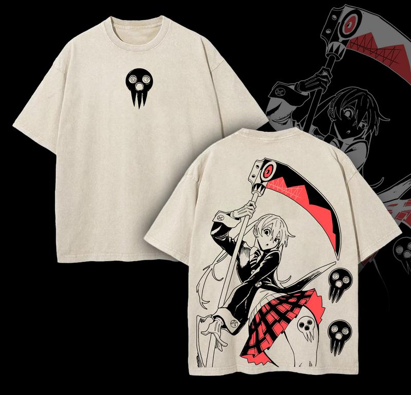 Maka Albarn x Soul Eater Anime Double Printed Vintage Washed Oversize T-Shirt - Dogmomhat