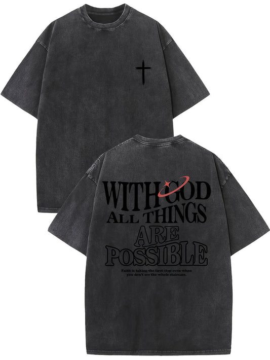 Men’s “With God All Things Are Possible” T-Shirt – Vintage Washed Cotton Bible Verse Shirt, Loose Fit Christian Tee - Dogmomhat