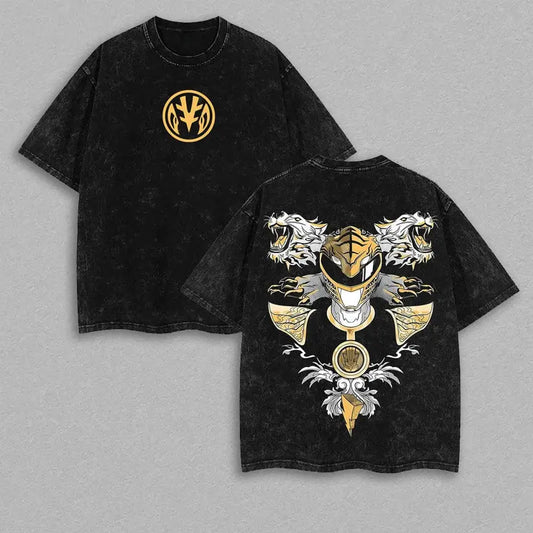 Mighty Morphin Power Rangers T-Shirt – Green, White, & Red Ranger Graphic Tee - Dogmomhat