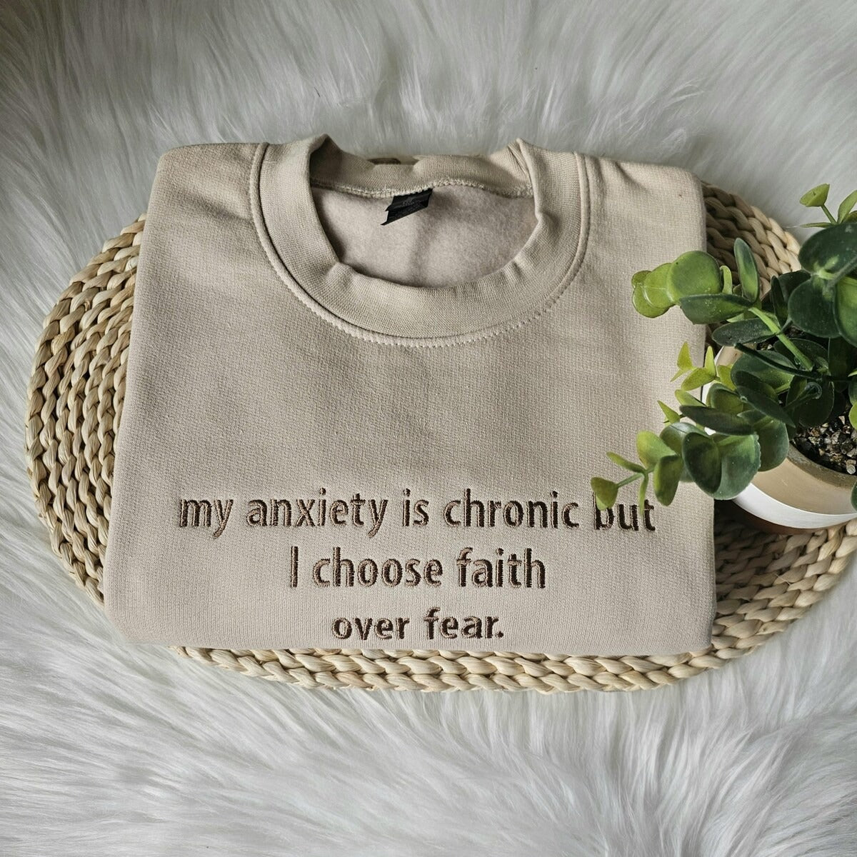 My anxiety is Chronic Embroidered Sweatshirt - Mental Health Crewneck Hoodie, Gift for Christian