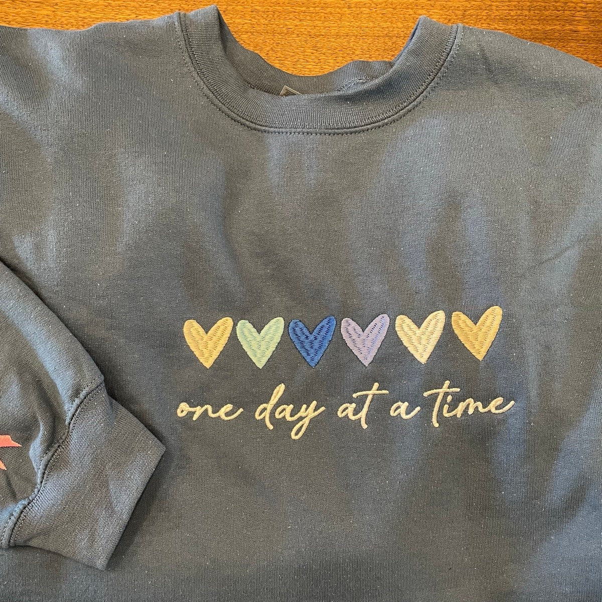 One Day at a Time Embroidered Sweatshirt, Heart Sweatshirt, Inspirational Quotes Sweatshirt, Encouragement Sweatshirt, Mental Health Aware