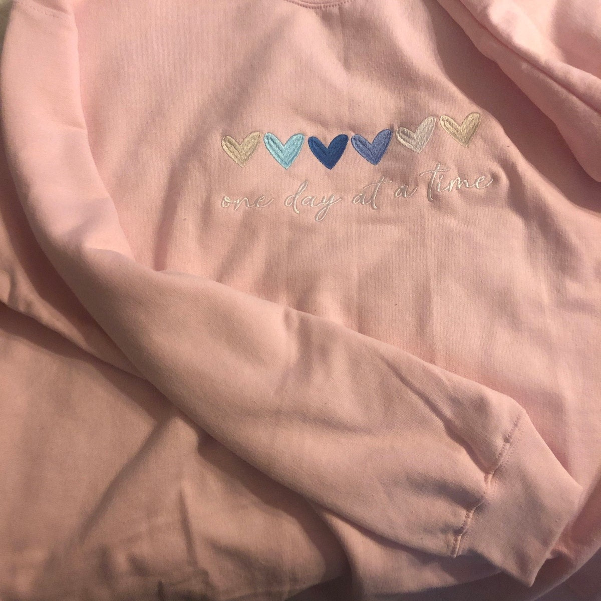 One Day at a Time Embroidered Sweatshirt, Heart Sweatshirt, Inspirational Quotes Sweatshirt, Encouragement Sweatshirt, Mental Health Aware