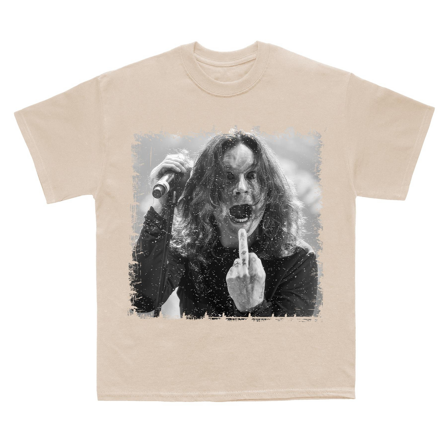 Ozzy Osbourne B&W T-Shirt – Black Sabbath Tribute Tee, Bold Middle Finger Graphic, Unisex Rock Apparel - Dogmomhat