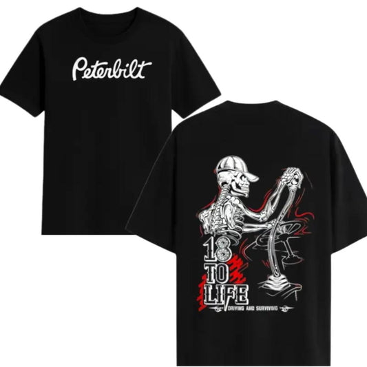 Peterbilt 18 to Life T-Shirt – Skeleton Trucker Graphic Tee for Hardcore Truckers - Dogmomhat