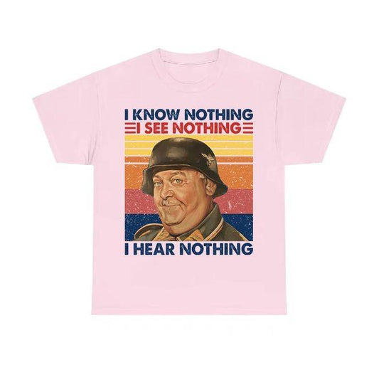 Sergeant Schultz "I Know Nothing" Vintage T-Shirt – Classic Hogan's Heroes Tee for TV Fans - Dogmomhat