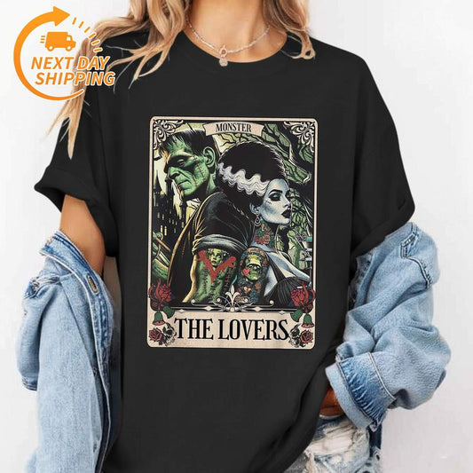 The Lovers Tarot Card T-Shirt – Gothic Monster-Inspired Graphic Tee, Vintage Horror Couple Shirt for Fans of Retro & Occult Style - Dogmomhat