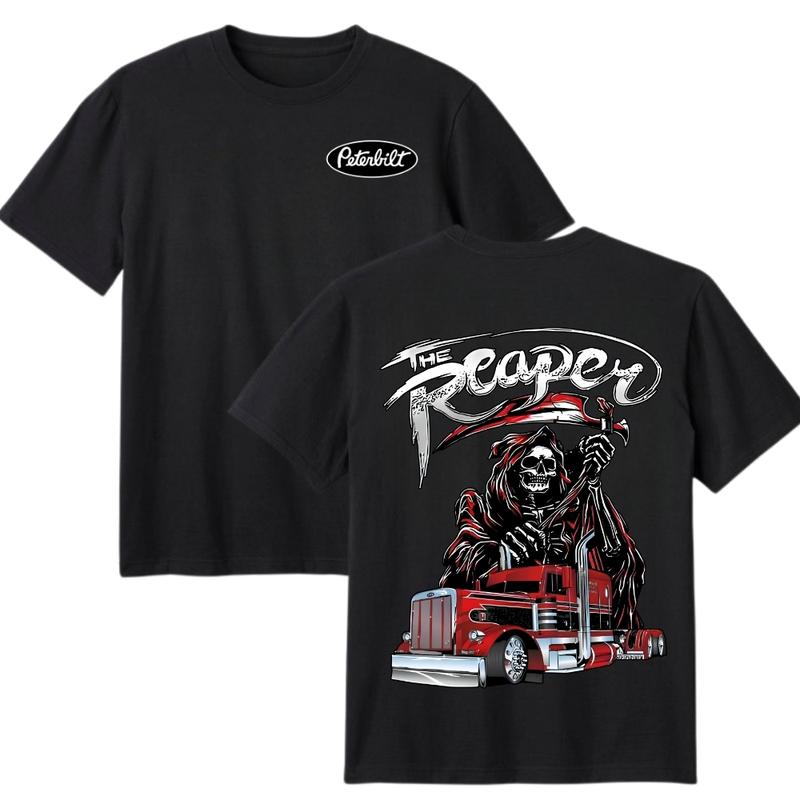 "The Reaper" Peterbilt Truck Shirt – 2-Sided Red Skull Rig Tee - Dogmomhat