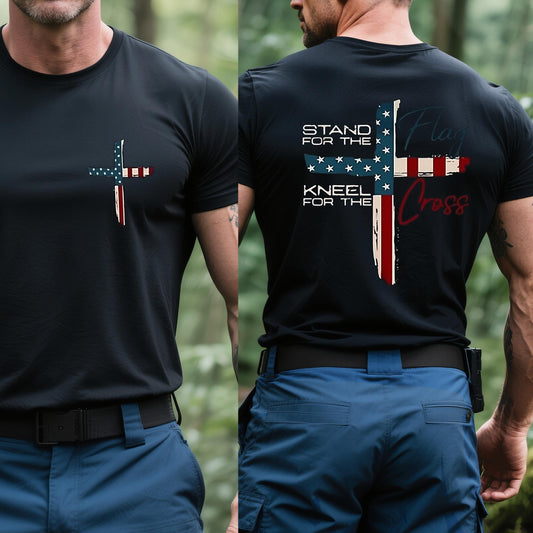 VIBEZONE Christ Flag The Cross FAITH 2-Sided T-Shirt - Dogmomhat