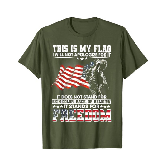 Vintage Patriotic American Flag & Soldier T-Shirt – "Stand for Freedom" Bold Slogan - dogmomhat