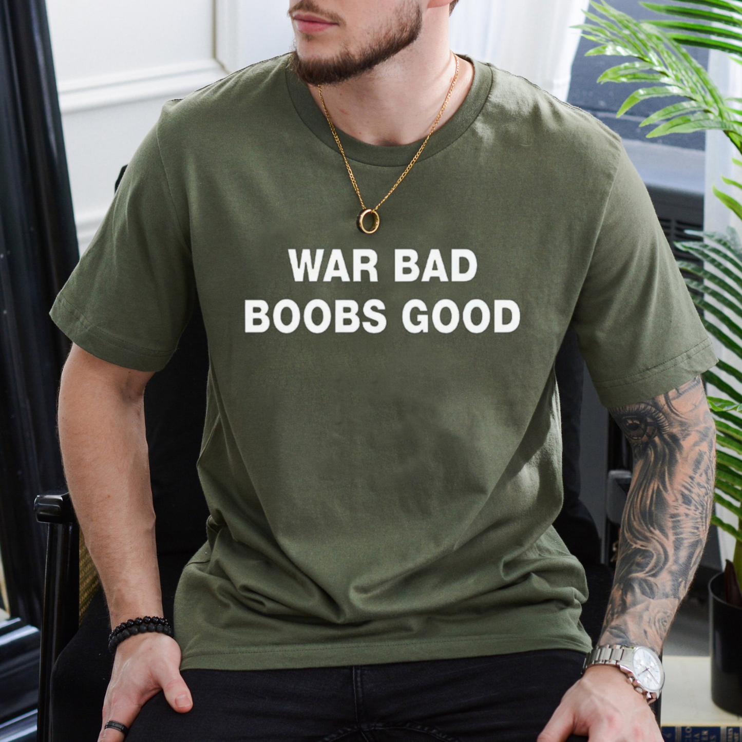 "War Bad, Boobs Good" Vintage T-Shirt – Funny Slogan Tee - Dogmomhat