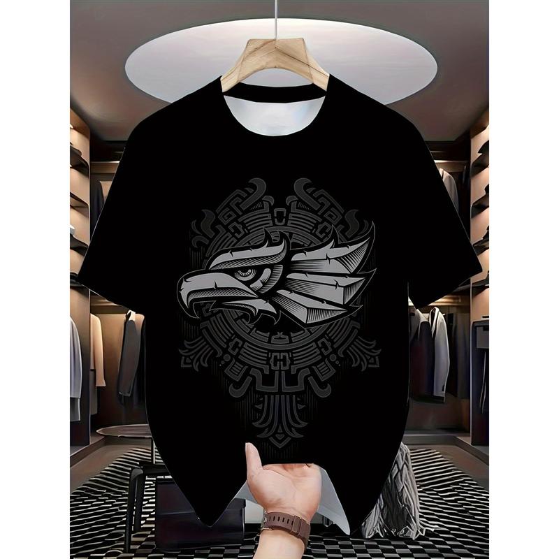 Quick-Dry 3D Eagle & Tribal Print T-Shirt - Men's Regular Fit Crew Neck Tee