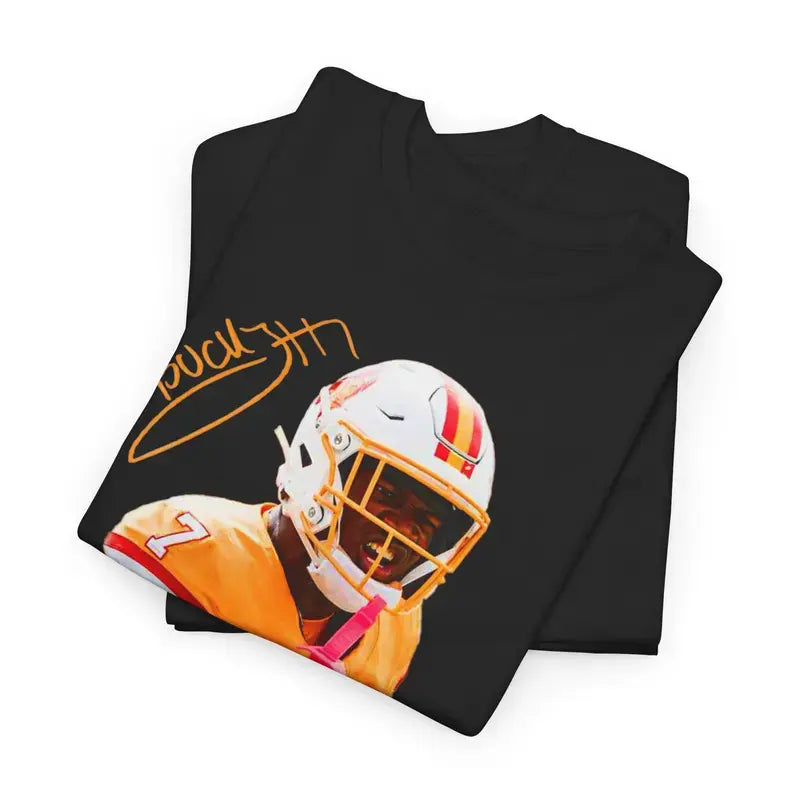 Bucky Irving T-Shirt – Black Distressed Vintage Jersey, Sports Fan Apparel, Unisex Regular Fit Cotton Shirt