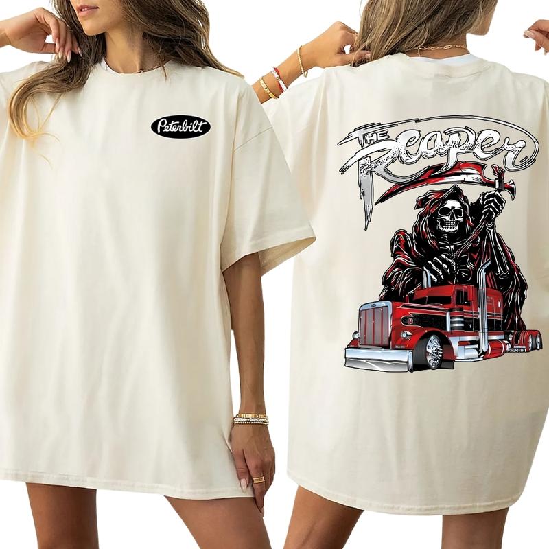 "The Reaper" Peterbilt Truck Shirt – 2-Sided Red Skull Rig Tee