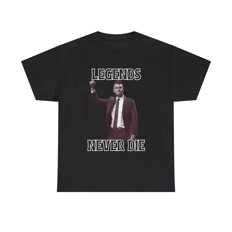 "Legends Never Die" Charlie Kirk Unisex Heavy Cotton Tee – Political Quote Shirt