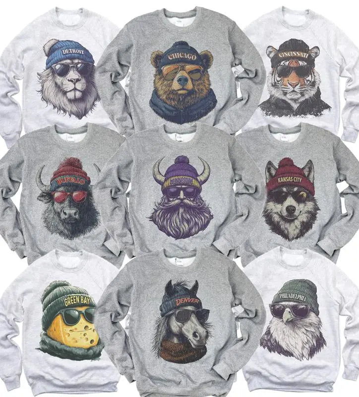 Spirit Animal Football Graphic Sweatshirt – Retro Game Day City Animal Sports Pullover