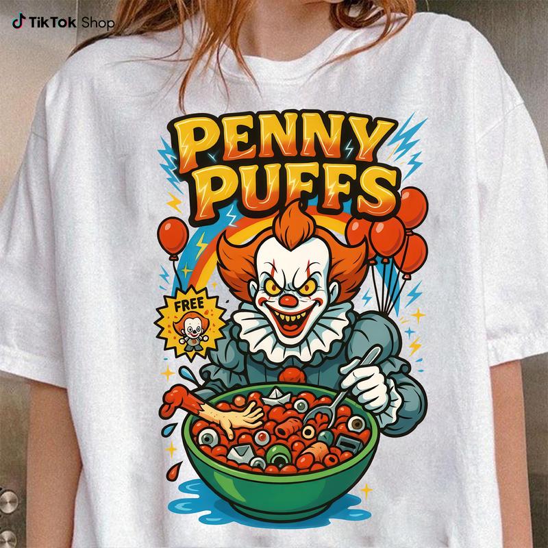 Funny Halloween Graphic T-Shirt – Retro Horror Cereal Tee, Spooky Movie Character Shirt