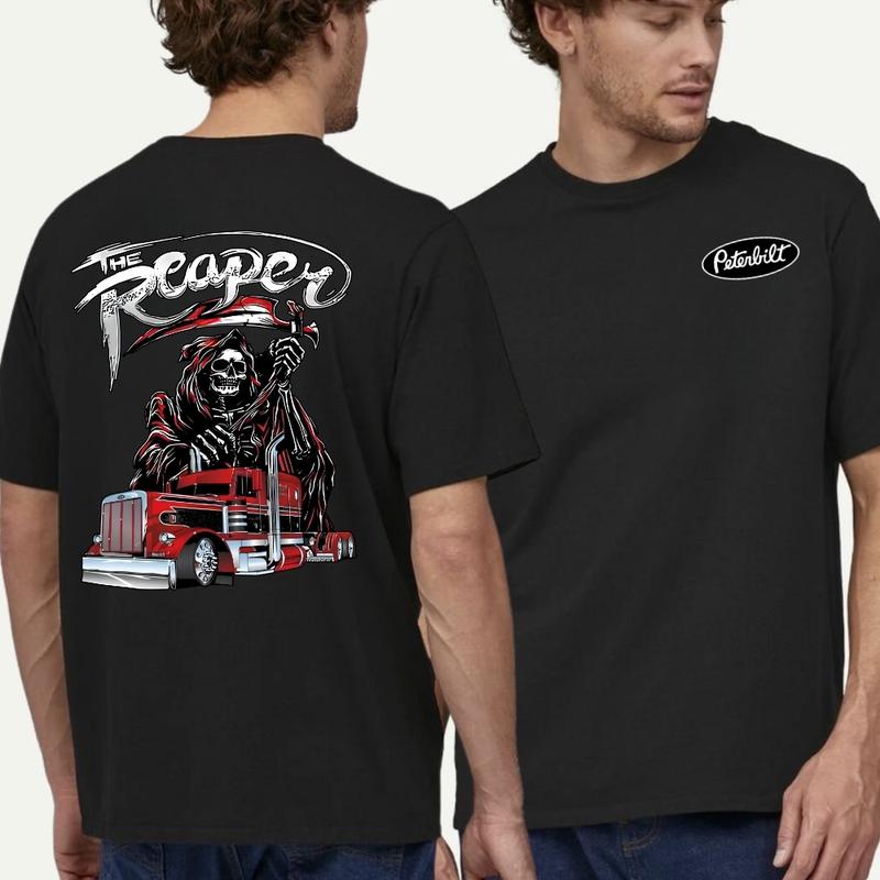 "The Reaper" Peterbilt Truck Shirt – 2-Sided Red Skull Rig Tee