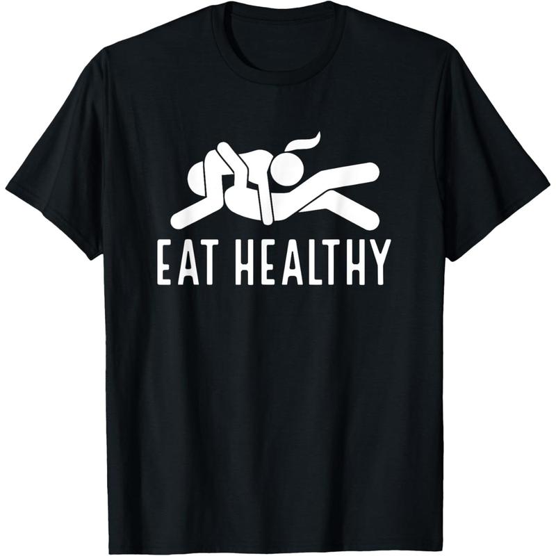 Men’s 220g Heavyweight Cotton T-Shirt – Double-Sided Print Tee with Healthy Lifestyle Theme
