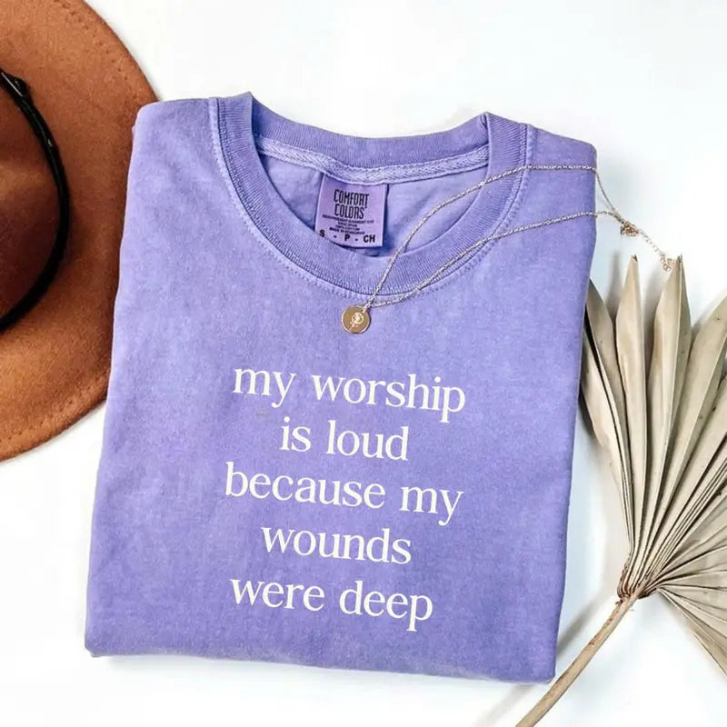 Comfort Colors "My Worship Is Loud" Jesus Tee – Preppy Christian Women T-Shirt